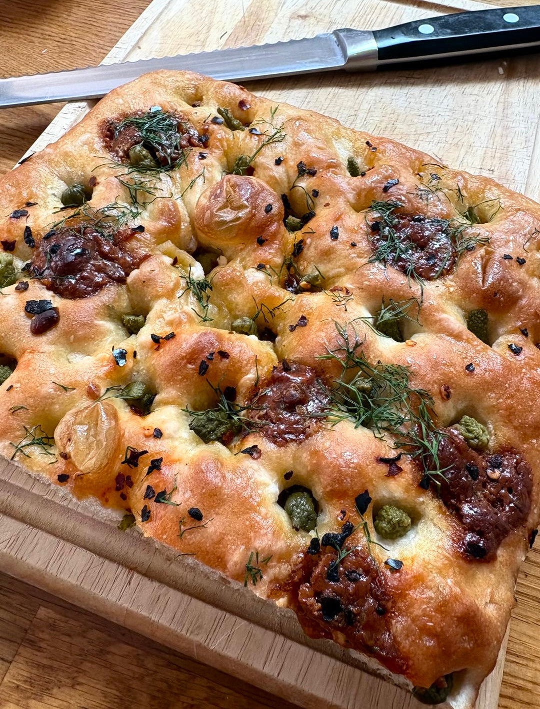 Dill, pickle & Smoked Chilli PB Focaccia