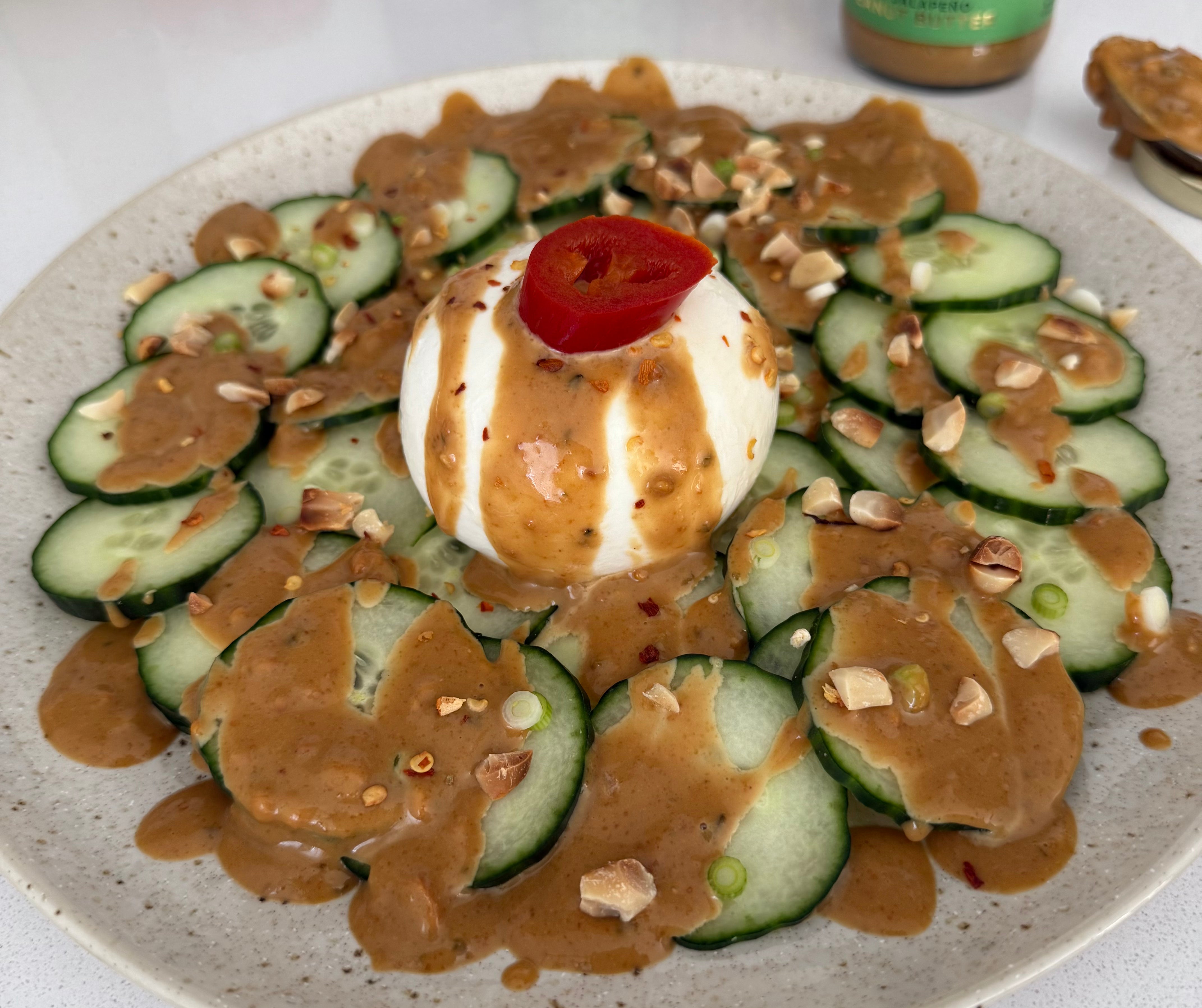 Hot Jalapeño Peanut Butter, Cucumber & Burrata Salad